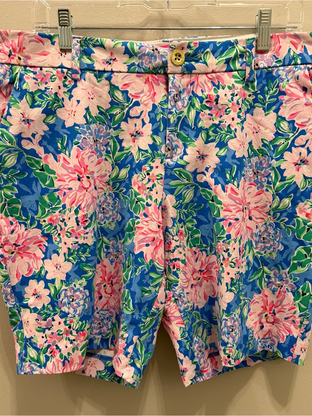Lilly Pulitzer Blue Shorts with Pink Floral Print